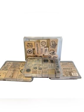 Vintage Rubber Stamp Mixed Lot - Stampin' Up! Included - Wood Mounted Crafting